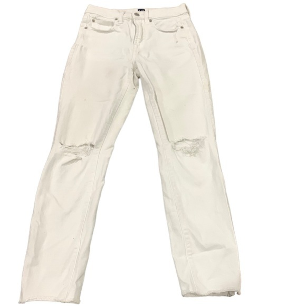 Gap True‎ Skinny Distressed Split Hem Women’s White Jeans Size 24